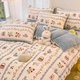 Gaeaspace  -  Winter Thickened Warm Flannel Queen Bedding Set Home Textile Cartoon Cute Duvet Cover Sheet Pillowcase 4pcs Luxury Bed Linen Set