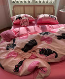 Gaeaspace  -  Fashion cute cartoon cat heart pink bedding set teen,twin full queen king cotton home textile bed sheet pillow case quilt cover