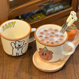 Gaeaspace  -  Kawaii Puppy Korean Coffee Cup Mug Cute Water Ceramic Handmad Milk Tea Water Juice Mocha Lover Breakfast Cup Birthday Gift 300ml