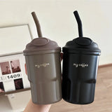 Gaeasapce  -  Cute Korean Coffee Cup Thermos With Straw Tumbler 450ml Sainless Steel Thermal Cup Portable Water Bottle Keep Hot Cold Cup Gift