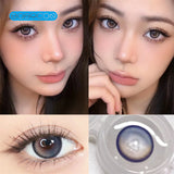 Gaeaspace  -  bubble Blue Colored Contact Lenses Soft For Eyes Small Beauty Pupil Myopia Prescription Degrees Yearly Natural New