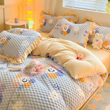 Gaeaspace  -  Winter Cartoon Plush Warm Duvet Cover Set with Sheet Pillowcase 4pcs Bedding Set Home Textiles Luxury Queen Size Bed Linens Set