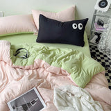 Gaeaspace  -  Nordic Green Pink Duvet Cover Set No Filling Soft Washed Cotton Ins Style Boys Girls Single Queen Size Bed Linen Pillowcases