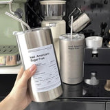 Gaeaspace  -  European Style Vintage Upscale Coffee Cup  Ins Good-looking Stainless Steel Thermos with Straw Niche Water Bottle