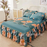 Gaeaspace  -  3pcs Bedding Simple Flower Bed Skirt With Pillowcases Wedding Bedspread Bed Sheet Mattress Cover Full Twin Queen King Bedsheets