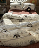 Gaeaspace  -  Fashion cartoon penguin gray bedding set teen boy,twin full queen lovely cotton home textile bed sheet pillow case quilt cover