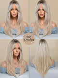 Gaeaspace  -  Long Straight Blonde Wigs With Bnags For Women Middle Part Layered Dark Roots Synthetic Hair Wigs For Daily Use 24 Inchse