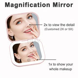 Gaeaspace  -  Compact Cosmetic Mirror Small Vanity Table Folding with Lights Handheld Mini Pocket Travel Makeup Mirror 2X magnifying for Gifts