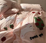 Gaeaspace  -  Cute cartoon embroidery cat bear rabbit bedding set,twin full queen king cotton home textile bed sheet pillow case quilt cover