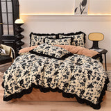 Gaeaspace  -  Luxury Winter Warm Milk Velvet Bedding Set Thickened French Retro Princess Double-Sided Coral Velvet Four Piece Sets Black Lace