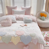 Gaeaspace -  Cute sweet heart pink blue bedding set kid teen,lovely full queen king cotton home textile flat sheet pillow case quilt cover