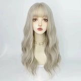 Gaeaspace  -  Light Blonde Wavy Curly Synthetic Women Wigs with Bangs Lolita Cosplay Fluffy Hair Wig for Daily Party