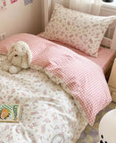 Gaeaspace  -  Cute pink flower rabbit bedding set 1.2 1.5 1.8 2.0,twin full queen king cotton home textile bed sheet pillow case quilt cover