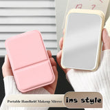 Gaeaspace  -  Desktop Makeup Mirror Solid Color PU Leather Simple Portable Handheld Makeup Mirror Foldable Student Compact Cute Pocket Mirror