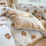 Gaeaspace  -  Thickened Milk Velvet Bedding Set Print Cartoon Winter Coral Velvet Quilt Cover Bed Sheet Pillowcase Comforter Duvet Cover Set