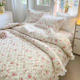 Gaeaspace  -  100%Cotton Premium Quality Soft Duvet Cover Bedspread Coverlet Pillow shams Diamond Quilted Floral Ruffled Comforter Cover set