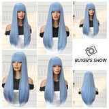 Gaeaspace  -  Gray Blue Long Straight Wig with Bangs Natural Thermal Synthetic Wig Bachelorette Party Wig for Women Girls Music Festival Party