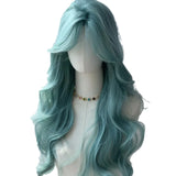 Gaeaspace  -  Mint Blue Green Wig Women's Split Octagonal bangs large waves long curly hair natural simulation wig  cosplay wig