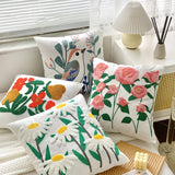 Gaeaspace  -  New French tulip rose embroidered cushion couch pillow hotel decoration cotton and linen pillow pillow cover INS same model