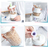 Gaeaspace  -  Kawaii Cat Bubble Tea Glass Water Bottle With Straw PU Sleeve Cute Boba Coffee Milk Cups Portable Girl Drinking Bottle BPA Free