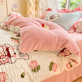 Gaeaspace  -  Jacquard Bedding Sets Milk Velvet Winter Warm Four Piece Set Thicken Quilt Cover Bed Linen Pillowcase Queen King Bedroom Decor