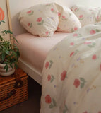 Gaeaspace  -  Romantic sweet pink flower bedding set 1.5 1.8 2.0,full queen king knit cotton home textile bed sheet pillow case quilt cover