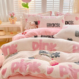 Gaeaspace  -  Winter Thick Warm Plush Comforter Cover Queen Bedding Sets Cartoon Quilt Cover Bed Sheet Pillowcase 4pcs Luxury Bed Linens