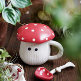 Gaeaspace  -  Red Mushroom Coffee Cup Saucer Exquisite Ceramic Afternoon Tea Set Simple Home Teapot Breakfast Milk Mug Cartoon Dessert Plate