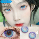 Gaeaspace  -  Tears Blue Colored Contact Lenses Soft For Eyes Big Beauty Pupil Myopia Prescription Degrees Yearly Natural Make Up New