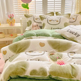 Gaeaspace  -  Winter Thick Warm Plush Comforter Cover Queen Bedding Sets Cartoon Quilt Cover Bed Sheet Pillowcase 4pcs Luxury Bed Linens