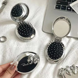 Gaeaspace  -  Mini Silver Folding Comb with Makeup Mirror Women Girl Portable Round Small Travel Massage Hair Brush Hair Styling Accessories