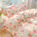 Gaeaspace  -  Pink Love Ins Girl Heart Bedding Set Cute Bed Linens Duvet Cover Sheets Pillowcases Queen King Size Washed Cotton Home Textile