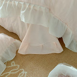 Gaeasapce  -  Pink French Princess Wedding Romantic Pleat Lace Ruffles Bedding Set Soft Cozy Korean Girls Duvet Cover Set Bed Sheet Pillowcase