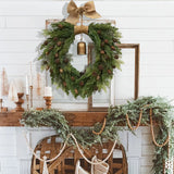 Gaeaspace  -  New Christmas Bells Wreath Linen Bow Natural Material Home Decorations Christmas Wreath