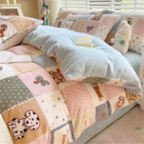 Gaeaspace  -  Thickened Milk Velvet Bedding Set Print Cartoon Winter Coral Velvet Quilt Cover Bed Sheet Pillowcase Comforter Duvet Cover Set