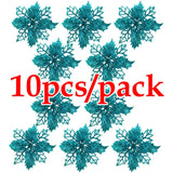 Gaeaspace  -  (10pcs) Artificial Christmas Tree Flower Glitter Decorations Xmas Ornaments New Year Gift