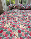 Gaeaspace  -  Fashion pastoral tulips rabbit bedding set,twin full queen lovely sweet cotton home textile bed sheet pillow case quilt cover