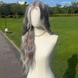 Gaeaspace  -  Natural Forehead Lace Gray Gradient Dyed Corn Velvet Long Hair With Large Wave Curls Synthetic Fibers Natural Party Wig