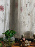 Gaeaspace  -  Daisy Embroidery Cotton Linen Blackout Curtains for Living Room, Natural Hemp Window Treatments, Sheer Tulle Flax Fabrics