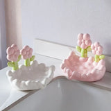 Gaeaspace  -  Creative Ceramic Flower Soap Box Drain Three-dimensional White Flower Soap Dish Bathroom Sink Shelf Bathroom Decor Accessories