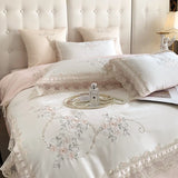 Gaeaspace  -  Romantic French Lace Flowers Embroidery Wedding Bedding Set 1200TC Egyptian Cotton Soft Duvet Cover Set Bed Sheet Pillowcases