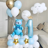 Gaeaspace  -  45pcs Crown Number 1 Balloon Blue Assemble Bear Balloons Set Baby Boy 1St First Birthday Party Globos Baby Shower Decorations