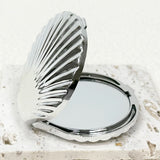 Gaeaspace  -  Shell Shaped Double Sided Makeup Mirror, Silver and Gold Shell Mirror, 1X/2X Folding Hand Mirror