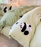 Gaeaspace  -  Cute cartoon green panda bedding set 1.2 1.5 1.8,twin full queen lovely cotton home textile bed sheet pillow case quilt cover