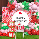 Gaeaspace  -  Strawberry Theme Party Green Pink Red Numbers Foil Balloon Garland Arch Kit Kids Birthday Girl Wedding Baby Baptism Decoration