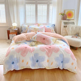 Gaeaspace  -  INS Double-sided Availability Pink Blue Cute Cat And Rabbit Bedding Set Duvet Cover Sheets With Pillowcases Full Size Bedroom