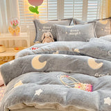 Gaeaspace  -  Winter Thick Warm Plush Comforter Cover Queen Bedding Sets Cartoon Quilt Cover Bed Sheet Pillowcase 4pcs Luxury Bed Linens