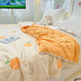 Gaeaspace  -  Orange Summer Quilts Washable Lace Kids Adult Single Double Queen Size Bed Thin Comforter Cute Cartoon Blanket for Girft