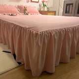 Gaeaspace  -  Pink Ruffled Seersucker Duvet Cover Set 3/4pcs Soft Lightweight Down Alternative Grey Bedding Set with Bed Skirt and Pillowcases