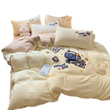 Gaeaspace  -  New Towel Embroidery Four-Piece Color Matching Washed Cotton Super Soft Skin-Friendly Clouds Cotton Quilt Cover Sheets